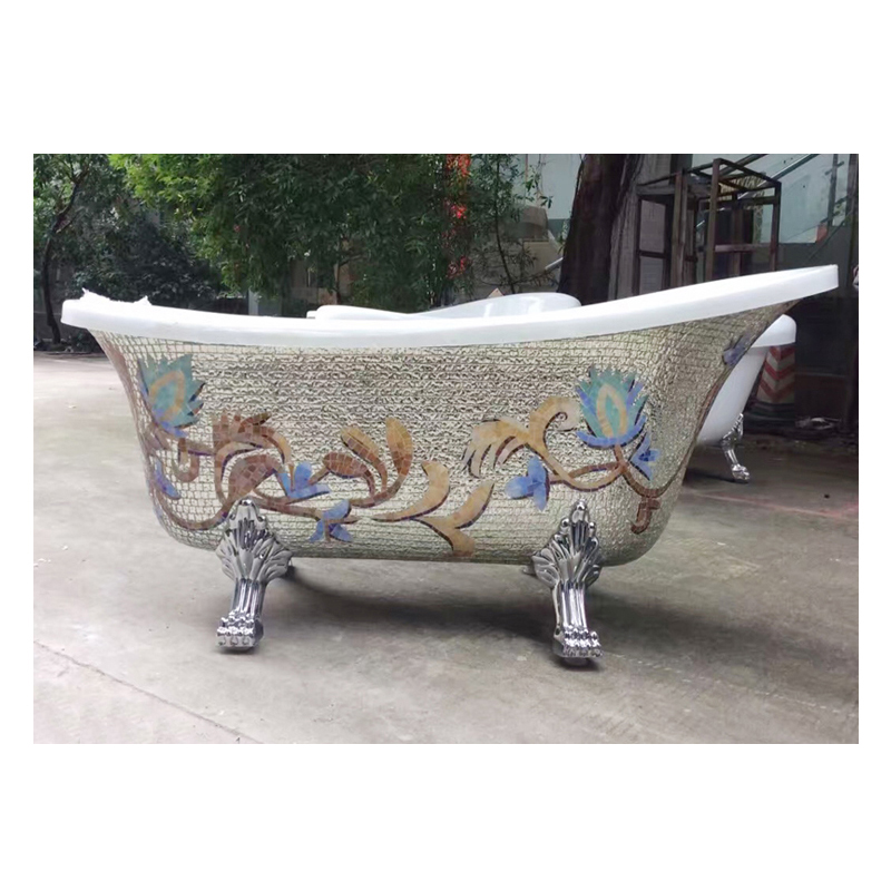 Wholesale cheap foshan freestanding bathtub for sale glass mosaic tile mural decor and bathroom or shop acrylic bathtub crafts