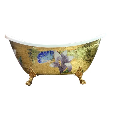 Modern glass mosaic pattern cheap freestanding Italian bathtub with four legs for bathroom use