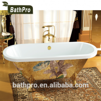 Yellow Mosaic Freestanding Bathtub with Pattern